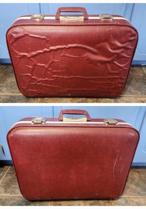 FREE - Vintage Dark Red Maroon Hard Sided Suitcase for Display - Christmas, Storage, etc. - See Pics
