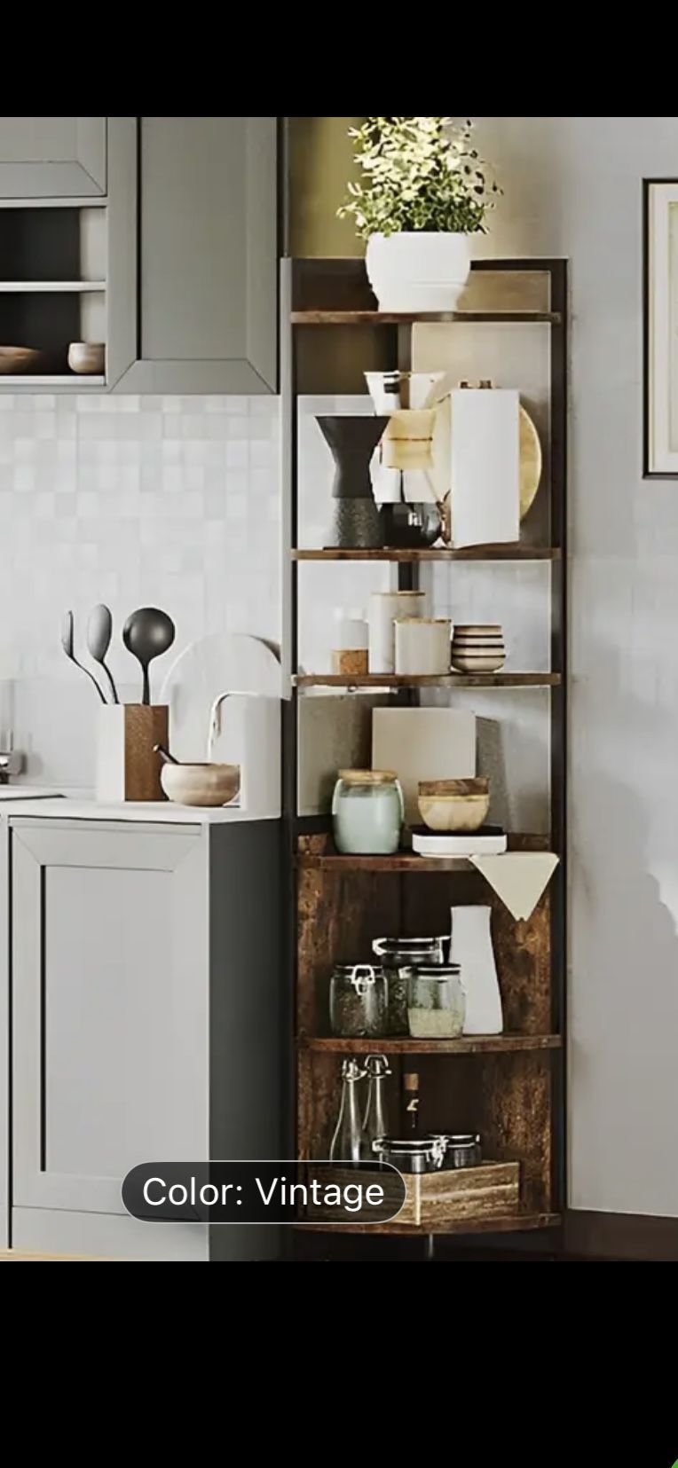 Six tier retro brown corner shelf