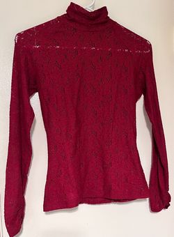 Red Lace Turtleneck Long Sleeve Top