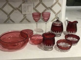 5 pieces pink depression glass