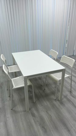 White IKEA Dining Table / Office Conference Table with 4 Chairs Set