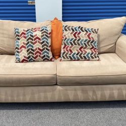 FREE DELIVERY- COMFORTABLE QUALITY TAN COUCH SOFA LOVESEAT