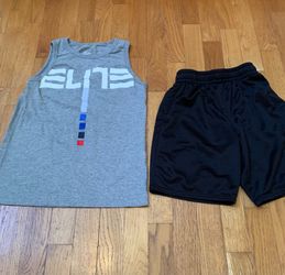 Boys Sz M Set: Gray Nike Elite Tank Top  w Black Athletic Works Mesh Shorts