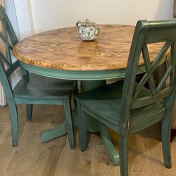 Dining Table Set – Rustic Farmhouse Style (Round Table + 2 Chairs