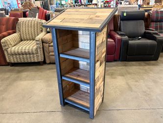 Rustic Industrial Wood and Wrought Iron 3 Tier Bookcase with Slanted Top