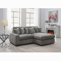 Grey Corduroy Sectional Sofa With Reversible Chaise - Free Delivery ✅ Gray Corduroy Couch
