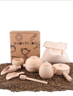 Sensory Bin Tools, Wooden Montessori Toys for Toddlers, Waldorf Toys, Sensory Toys, Set of 7 Wooden Scoops and Tongs for Transfer Work and Fine Motor 