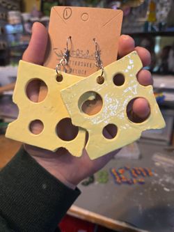 Handmade Clay Swiss Cheese earrings, large