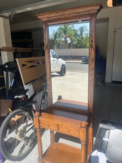 Oak Hall Tree with Mirror and Drawer