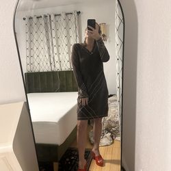 Aventura Organic Cotton Boho Dress – Brown with White Stitching Accents