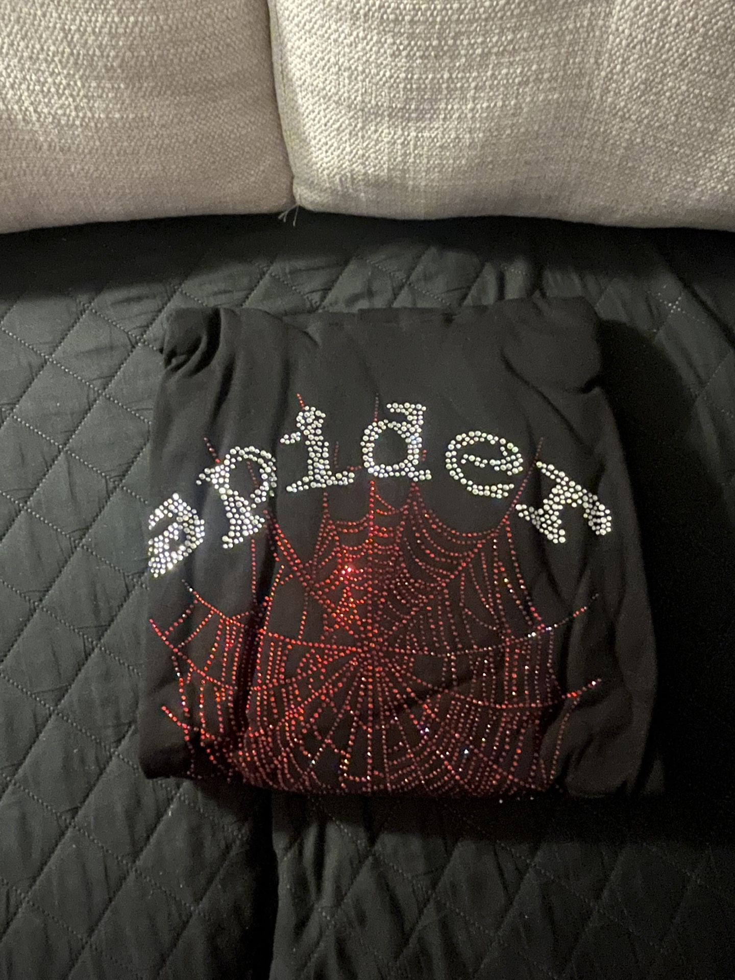 Sp5der Rhinestone Red Web Hoodie