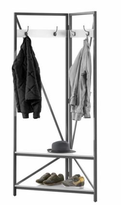 Corner Hall Tree with Metal Frame in White