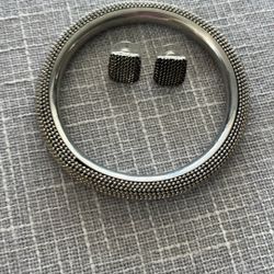 Silver Plated Bangle Bracelet & Matching Pierced Earrings