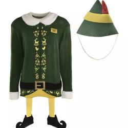 Adult Elf Movie Ugly Christmas Sweater with Hat