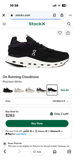 On Running Cloudnova Phantom White USW Size 8