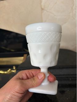 McKee Opal Milk Glass Goblets ,!1957 Thumbprint Design 5.5”