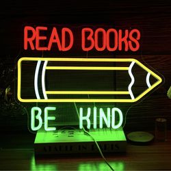 READ BOOKS BE KIND neon sign with pencil LED decor
