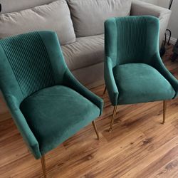 New assembled Light Green Velvet Dining Chair with Pulling Handle and (Set of 2)