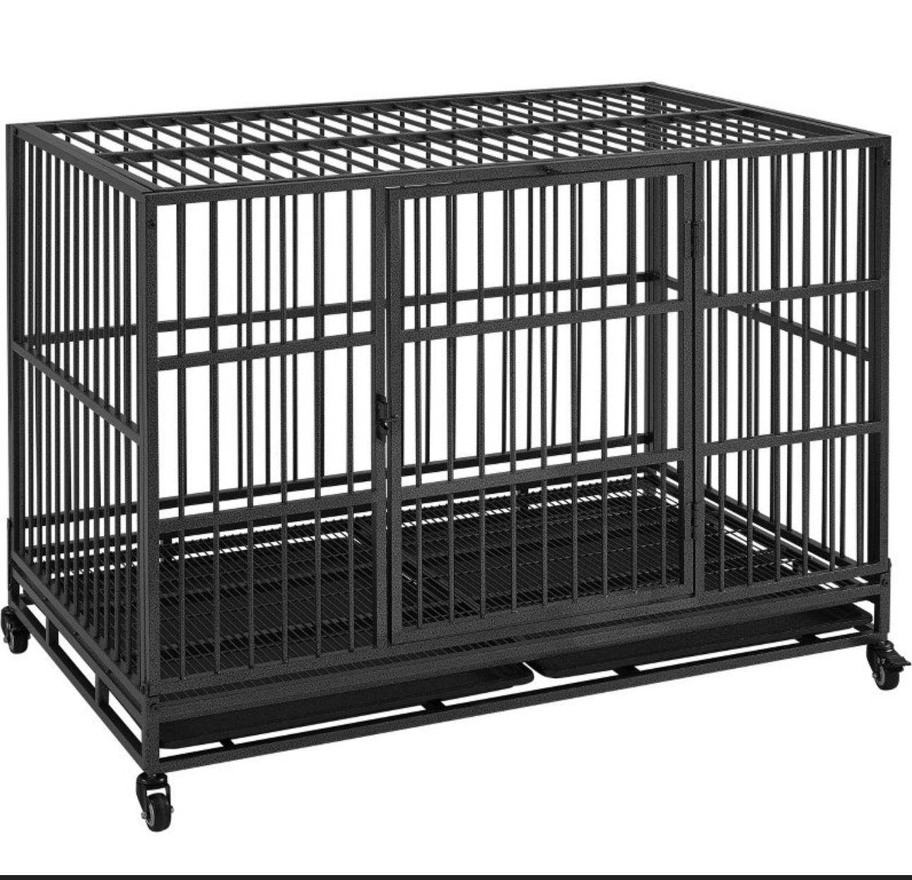 LOVMOR 48" Heavy-Duty Dog Crate with Wheels, Air-Lift Top