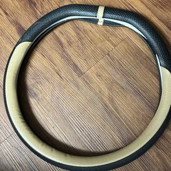 Car Accessories Steering Wheel Cover 15” Anti Slip Steering Wheel Cover Black and Beige 