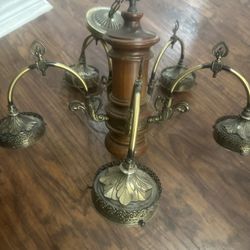 Antique brass and wood chandelier