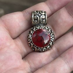 Red(carnelian?)  Stone Silver Pendant