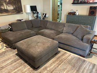 Gray Fabric Sectional Sofa with Ottoman
