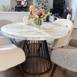5-Piece Modern Dining Set: Lifestorey Indra Faux Marble Table + 4 Harwell Barrel Chairs