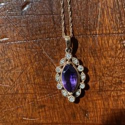 Amethyst With Diamonds Rose Gold Necklace 