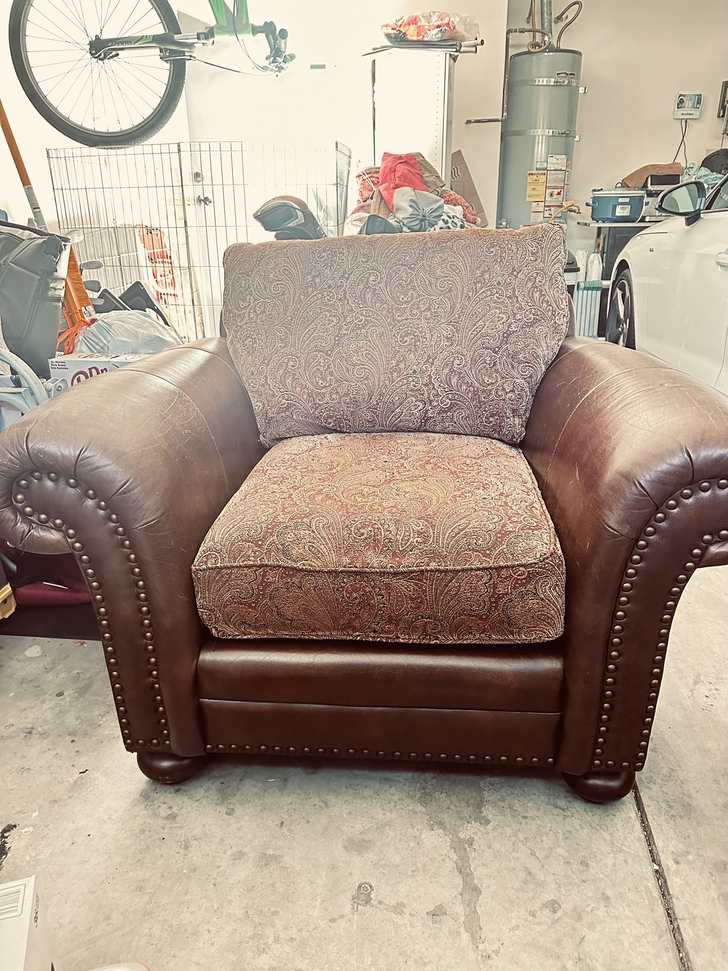 Oversized Leather And Paisley Print Chair