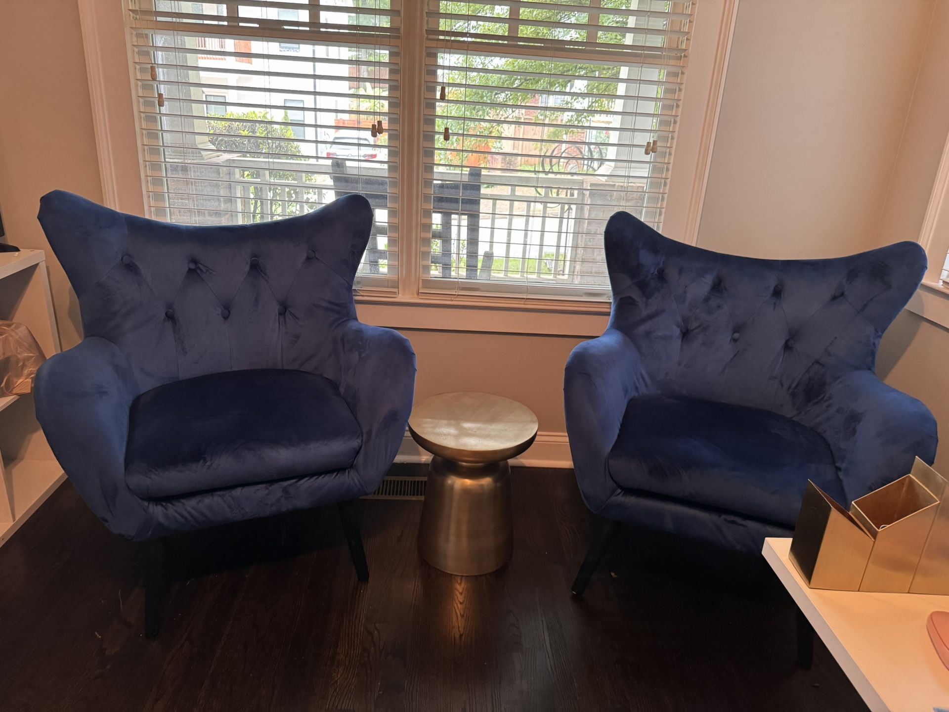Blue Velvet Accent Chairs (Set of 2) – Tufted Wingback Style | Great Condition