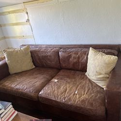 7’ RH Distressed Leather Couch