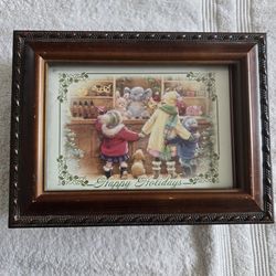 Vintage Wooden "Happy Holidays" Keepsake Jewelry Box
