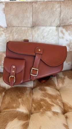 Premium Genuine Brown Leather Swing Arm Right Side Bag Biker Water resistant Harley Davidson