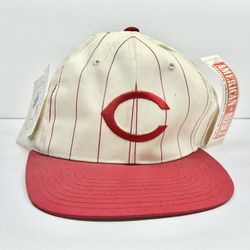 Vintage Cincinnati Reds MLB Baseball Pinstripe Snapback Hat 90s American Needle **NEW