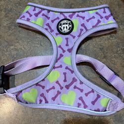 Purple and green dog harness. Bones and hearts dog harness. Medium 