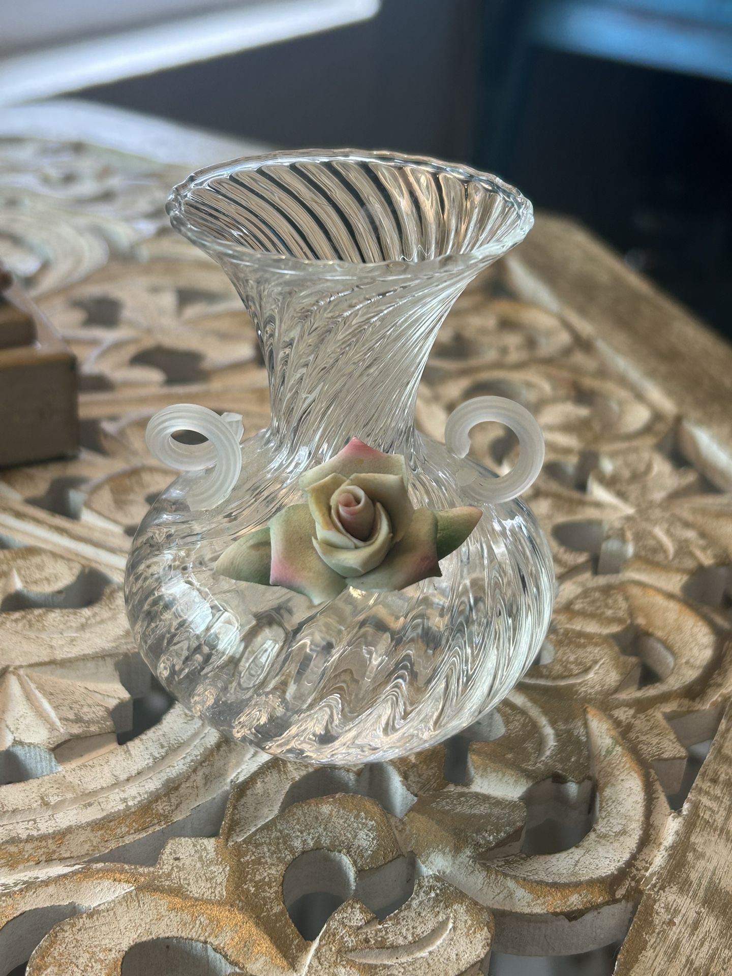 Miniature Glass Vase w/ Ceramic Rose