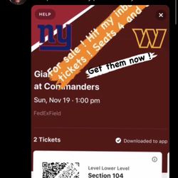 Commanders  Vs Giants Tickets 11/19/2023 ( Redskins )