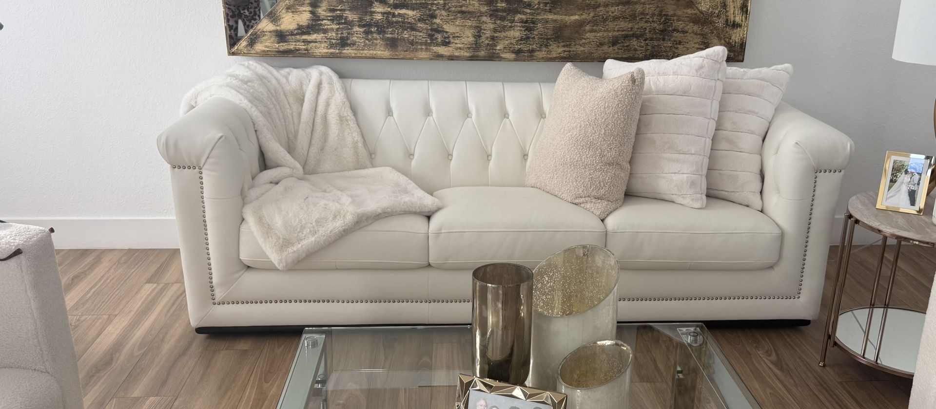 Faux White Leather Couch 