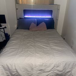 Queen Size Bed Frame (With electric fire place)  + EGO firm queen mattress