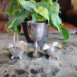 Sterling Silver Cream & Sugar Bowls + Antique Communion Cup