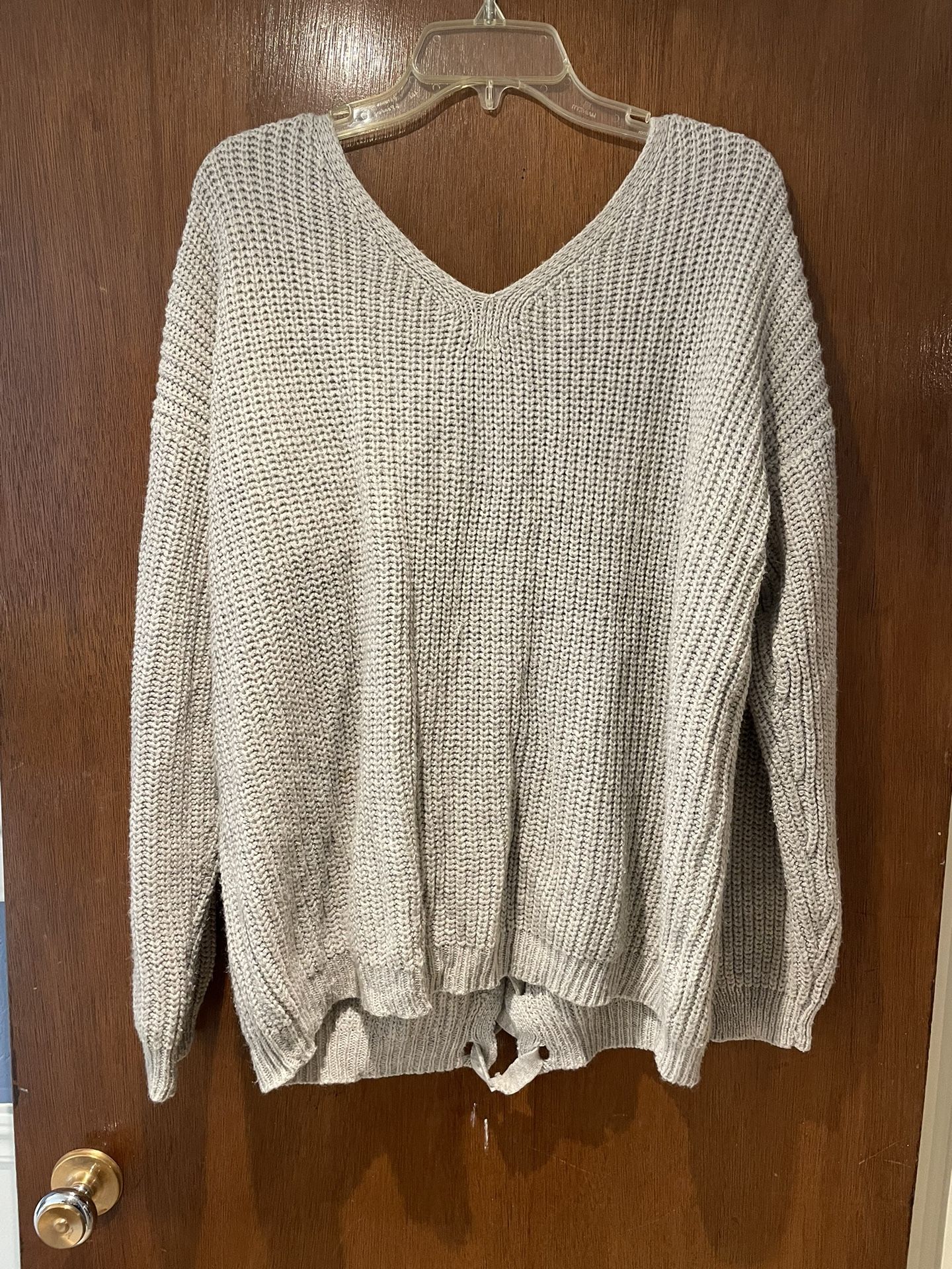 Cozy, Gray Lace Up Sweater