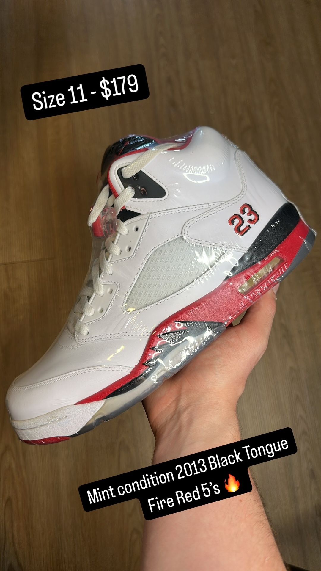 Jordan 5 Retro Fire Red Black Tongue Size 11