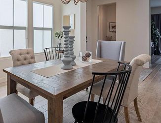 Wood Dining Table and 6 Black Chairs