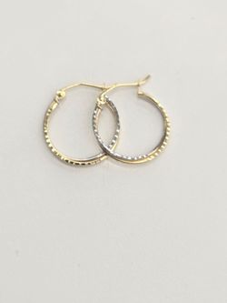 14k Real Gold Two tone Hoop Earring