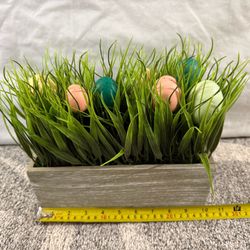 Easter Arrangement With Easter, Eggs And Artificial Grass