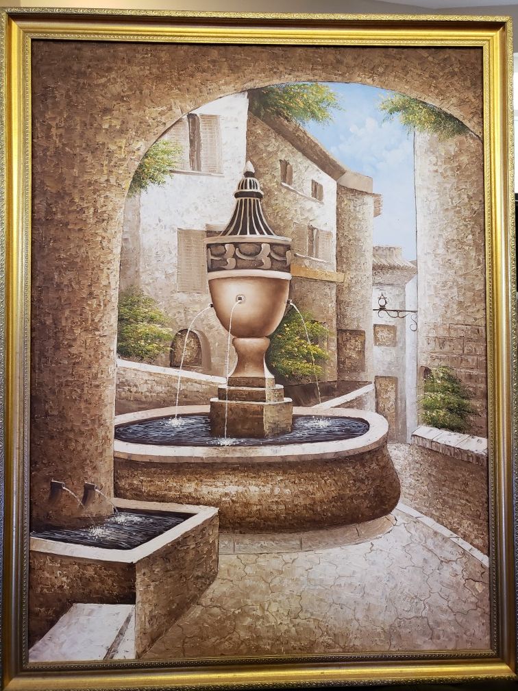 Fountain canvas portrait Framed (huge) BEAUTIFUL 