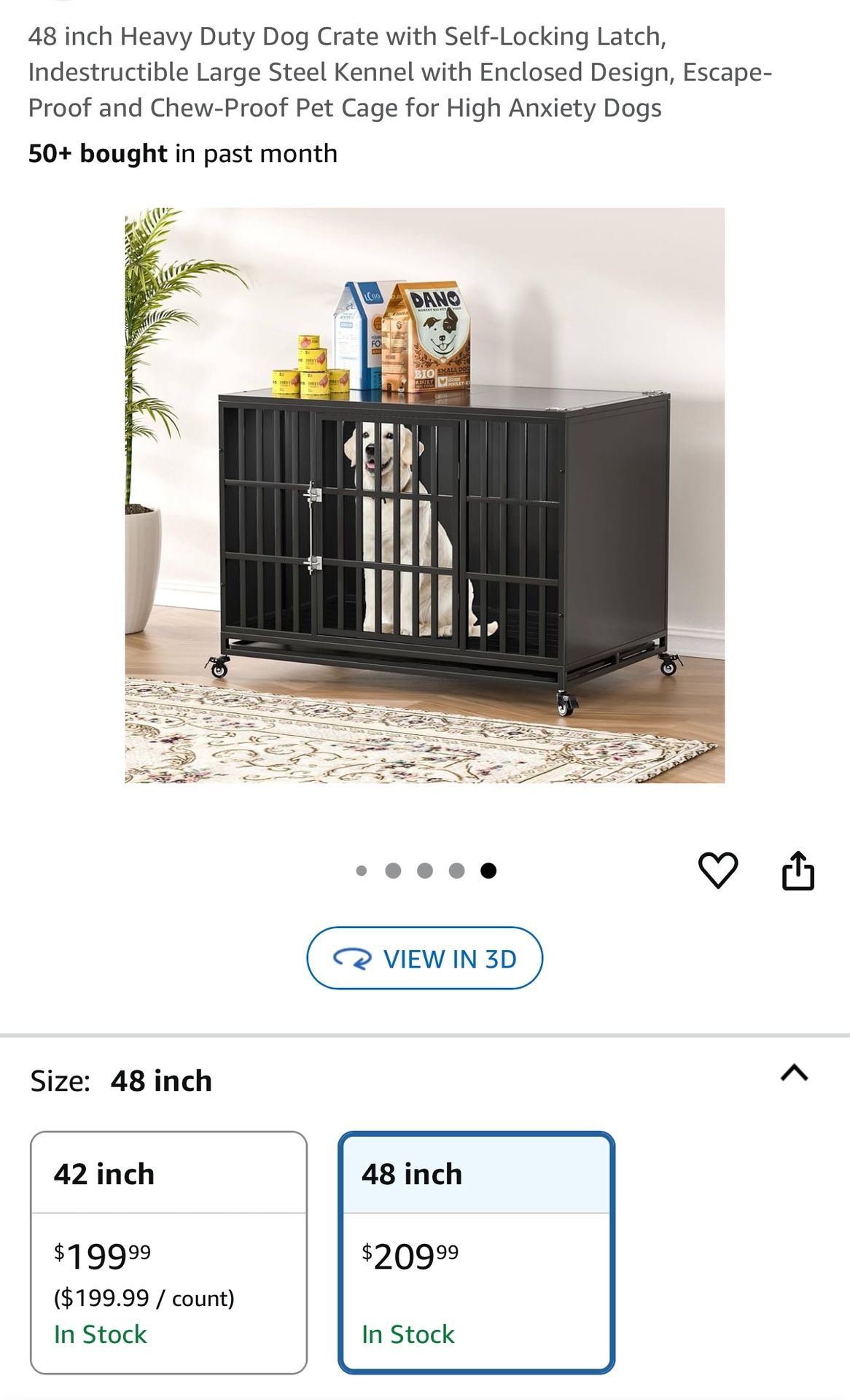 48 Inch Heavy Duty Dog Crate, Self-Locking