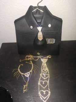 Custom Necktie RhinestonePursr and  Tie Necklace and Jewelry Set