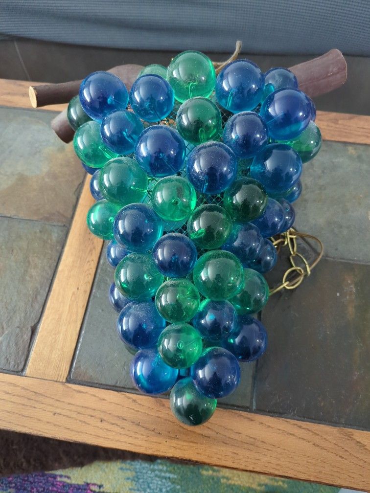Vintage MCM HUGE Green Blue Lucite Grape Hanging Light Mid Century Modern